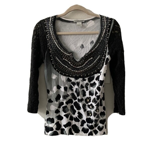 Alberto Makali Womens Size Medium Multicolor Embellished Scoop Neck Blouse - Picture 1 of 5